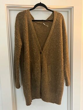 Free People Cozy Women's Long Open-Front Cardigan Sweater in Brown